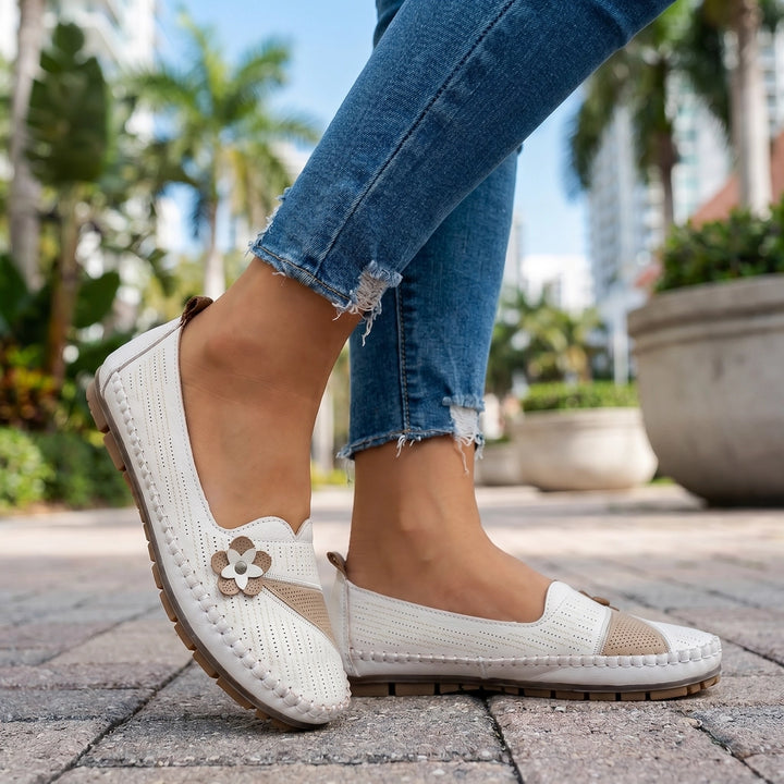 White Elara Vance Floral Loafers 1