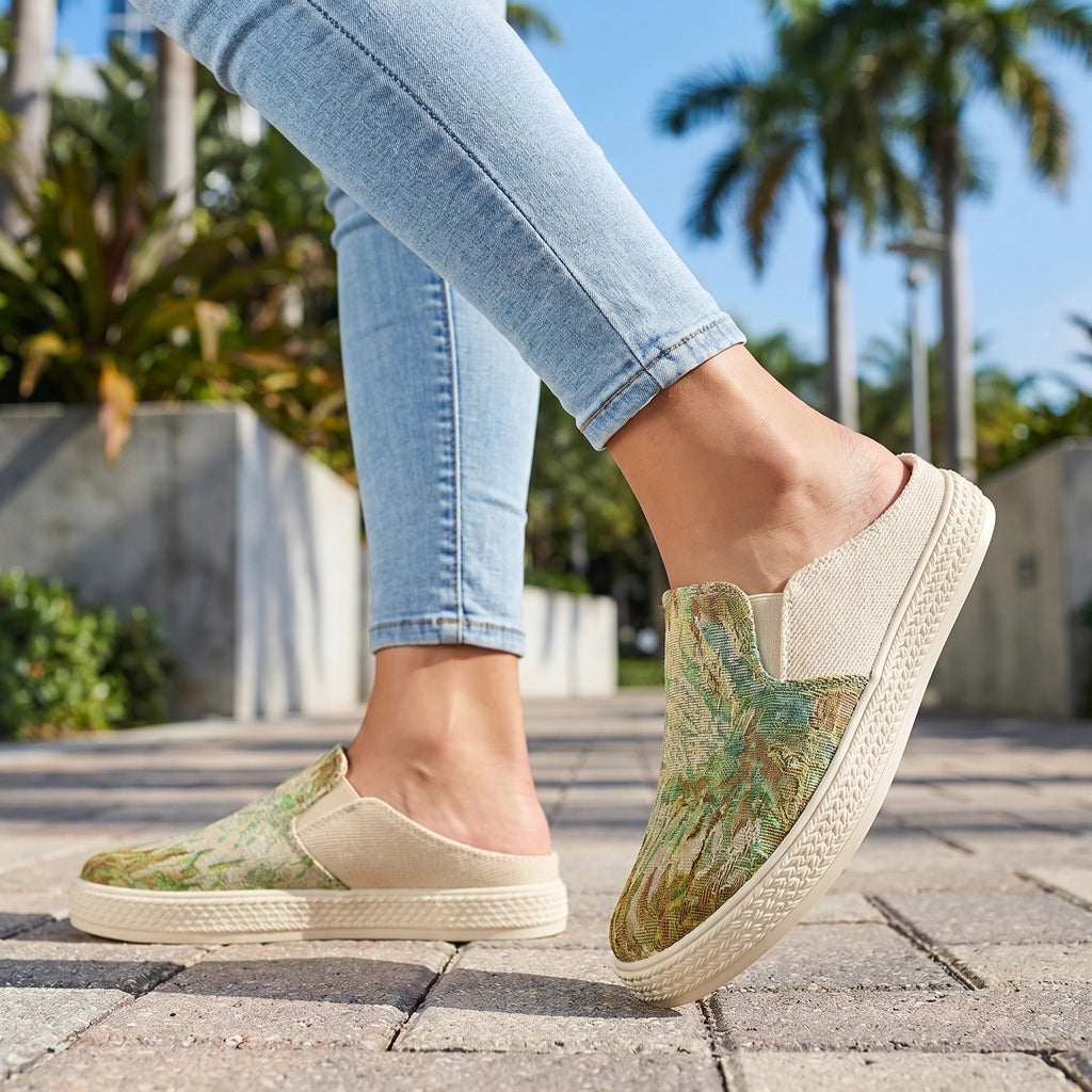 Beige Green Finley Knit Mules 1