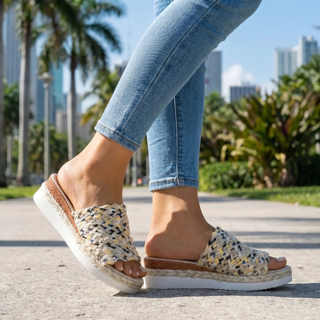 Yellow Grey Sloane Leather Rope Slides 1