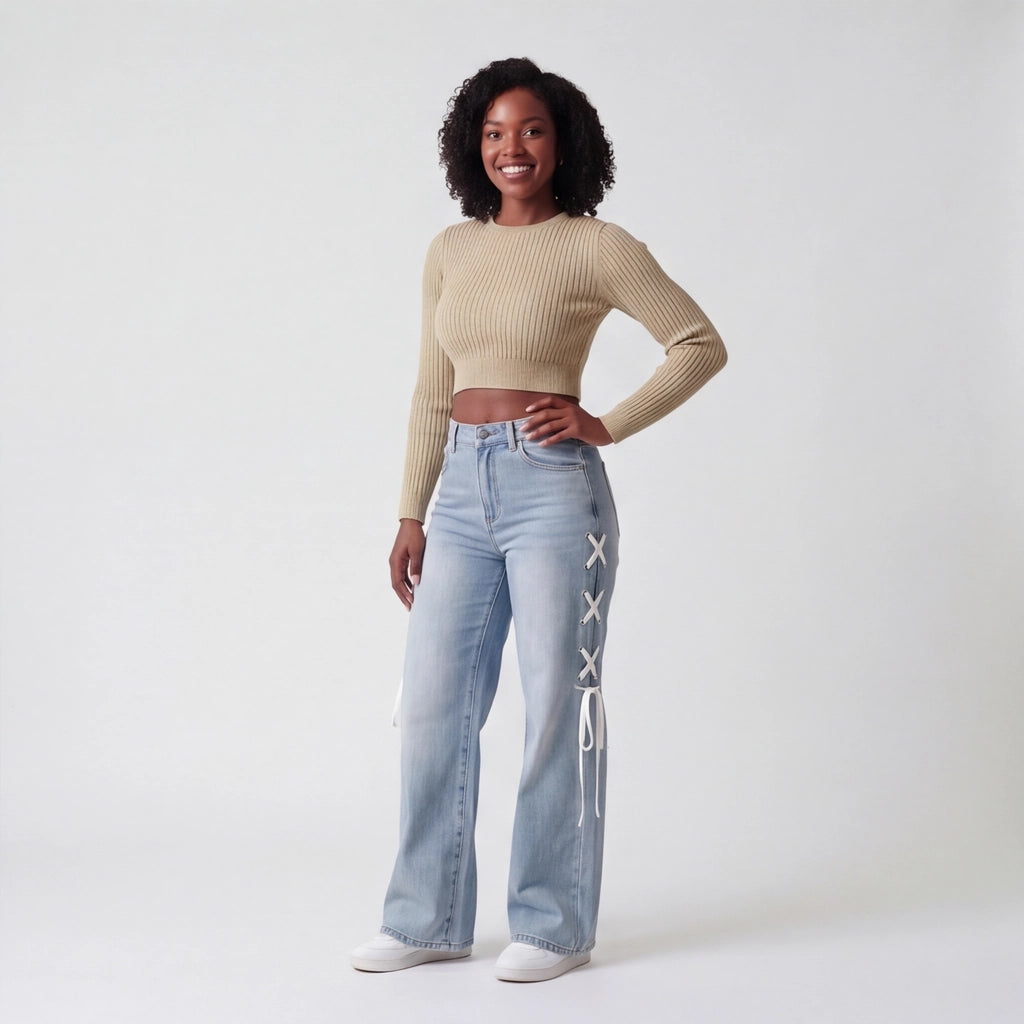 Peacock Blue Jaxon Cotton Wide Jeans 6