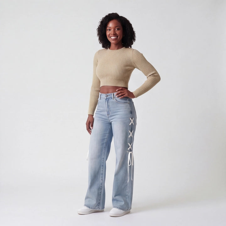 Peacock Blue Jaxon Cotton Wide Jeans 6