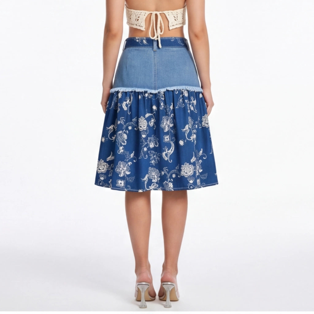 Elena Cotton Denim Skirt