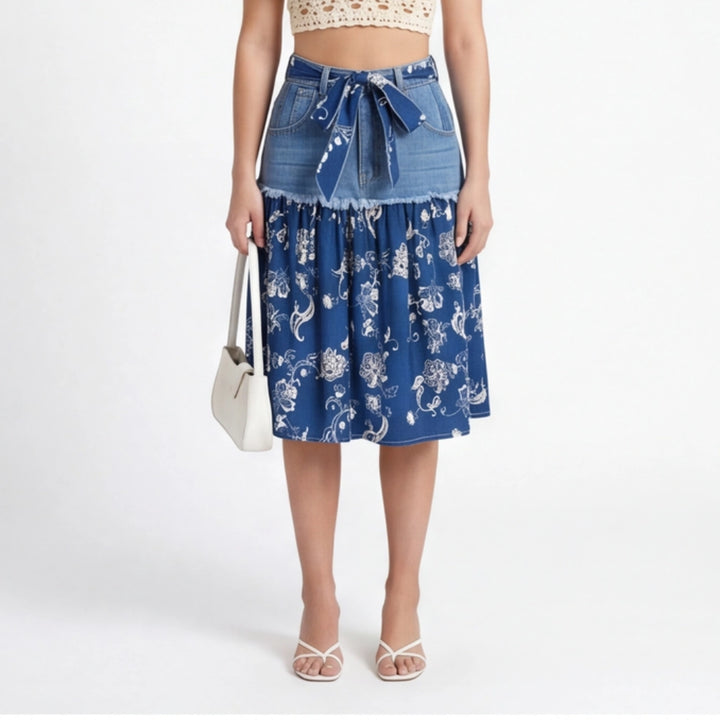 Elena Cotton Denim Skirt