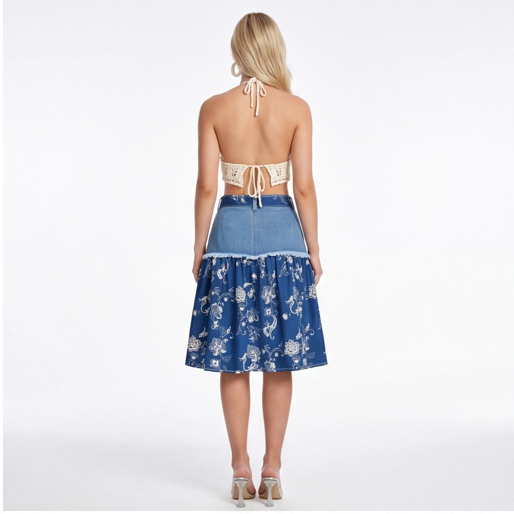 11047 Light Blue Elena Cotton Denim Skirt 2