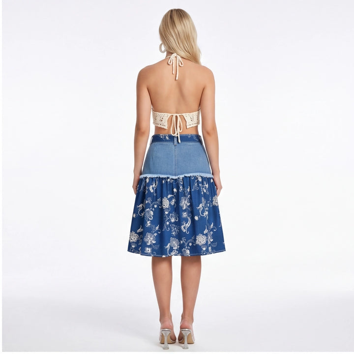 11047 Light Blue Elena Cotton Denim Skirt 2