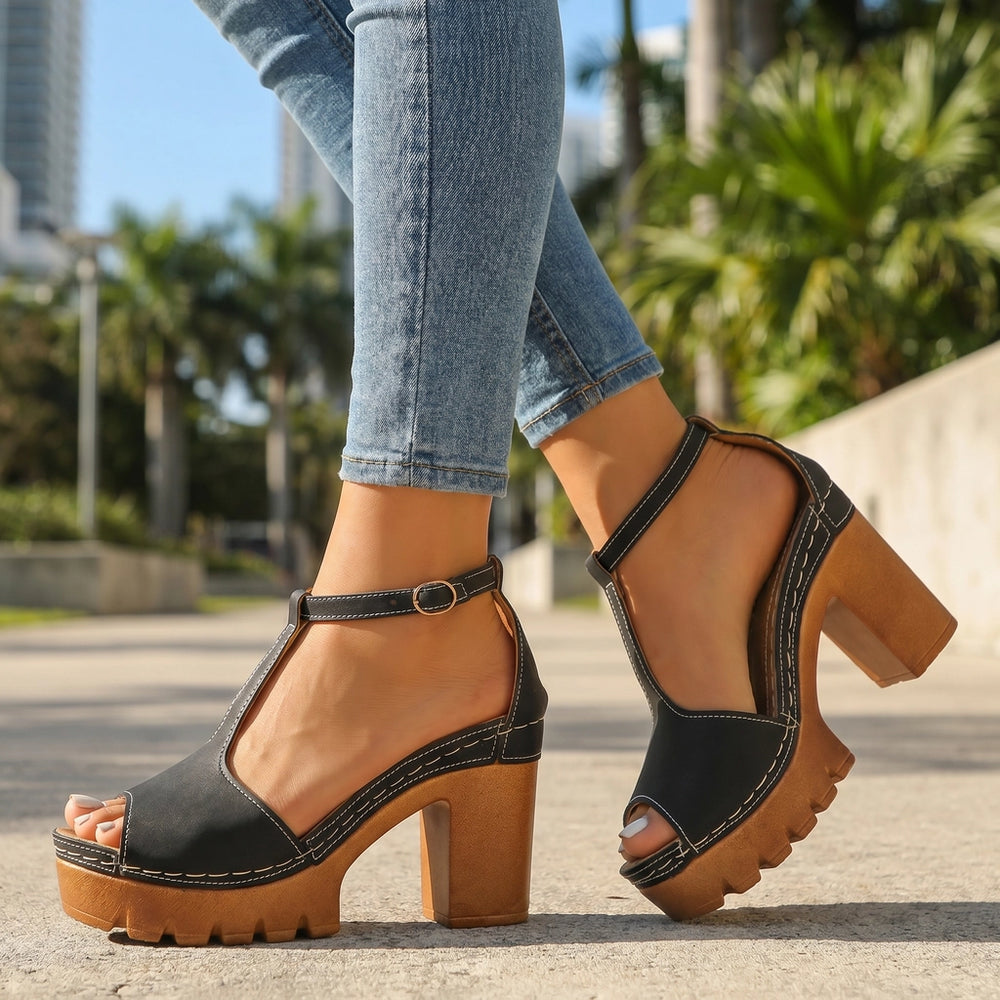 Black Gannon Platform Peep-Toe Sandals 1