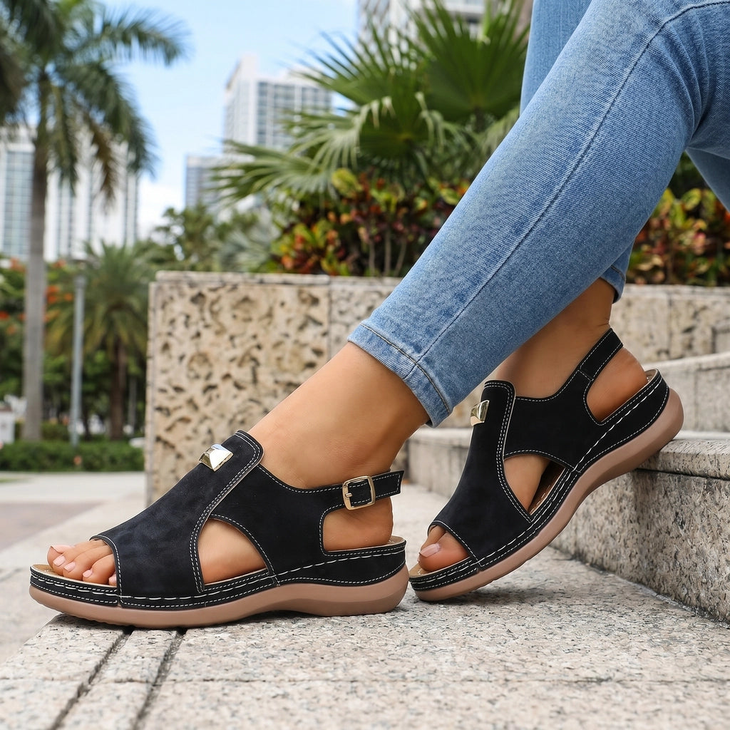Black Darcy Wedge Peep-Toe Sandals 1