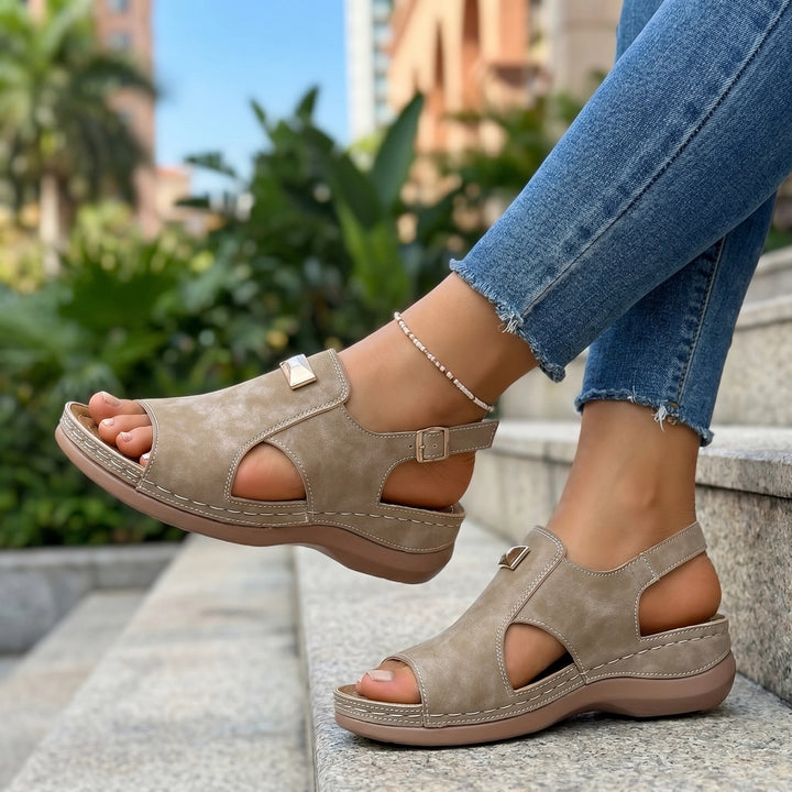 Khaki Darcy Wedge Peep-Toe Sandals 1