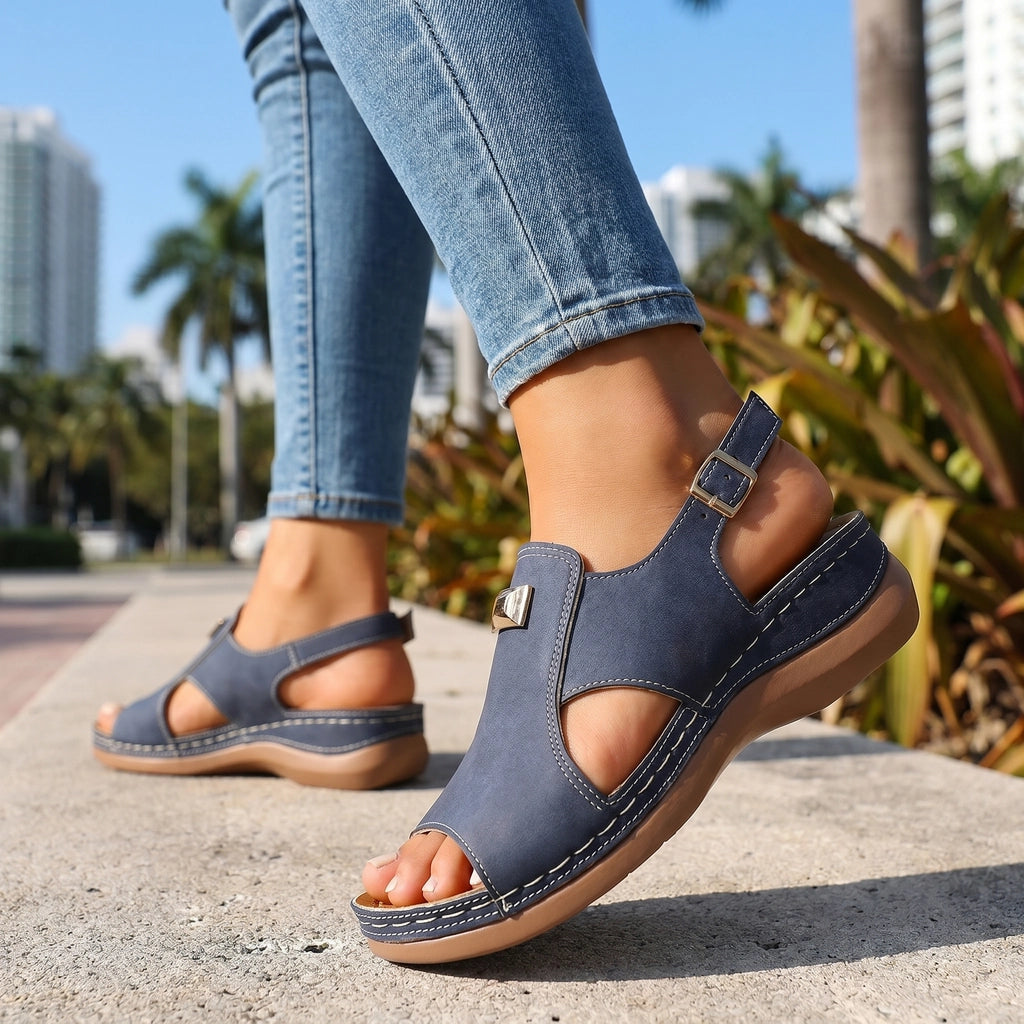 Blue Darcy Wedge Peep-Toe Sandals 1