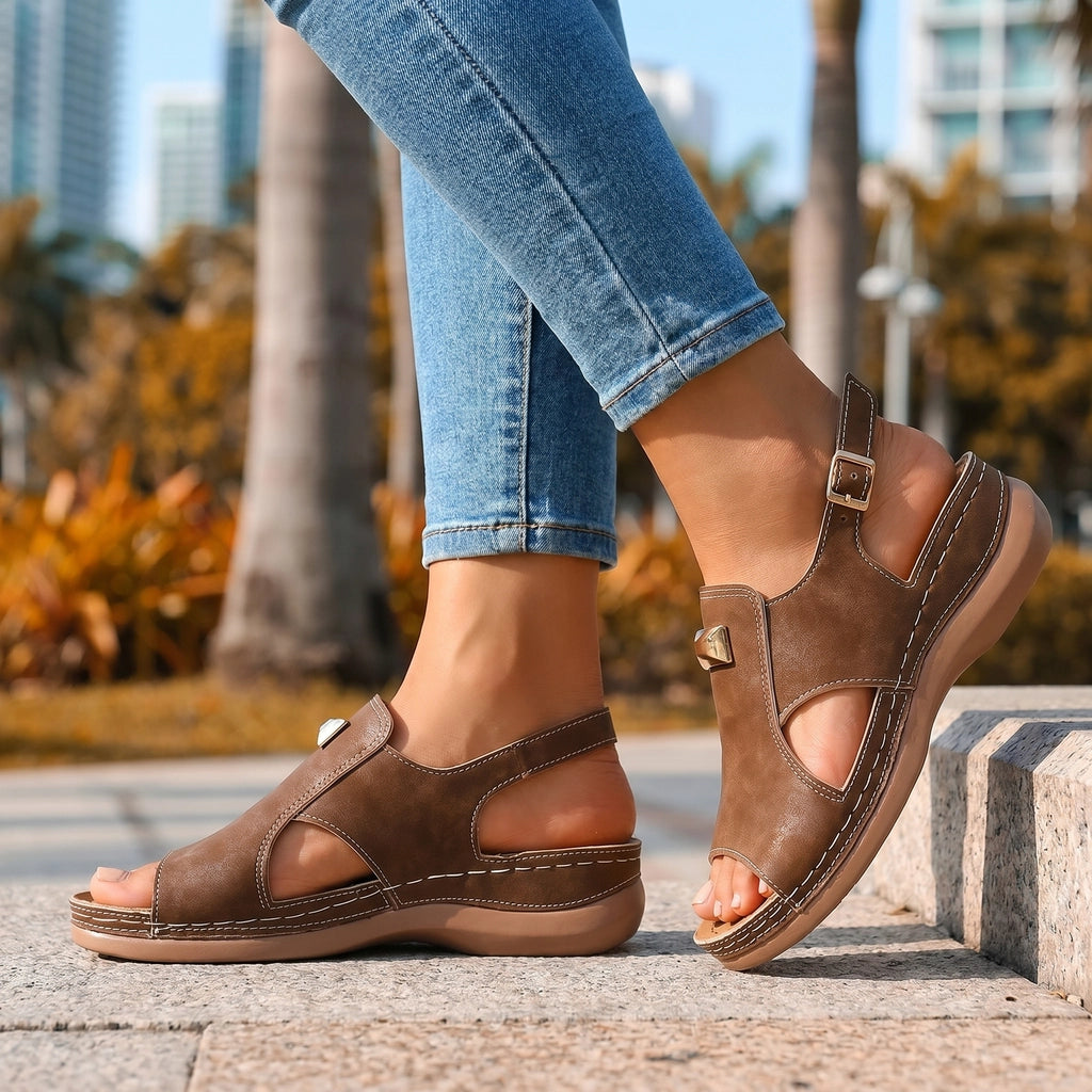 Brown Darcy Wedge Peep-Toe Sandals 1