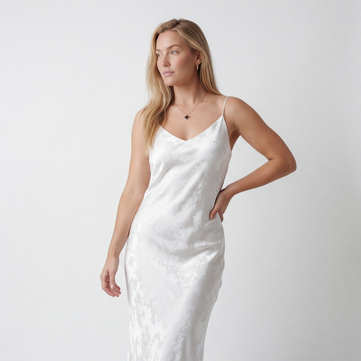 Pure White Elara Jacquard Satin Dress 3