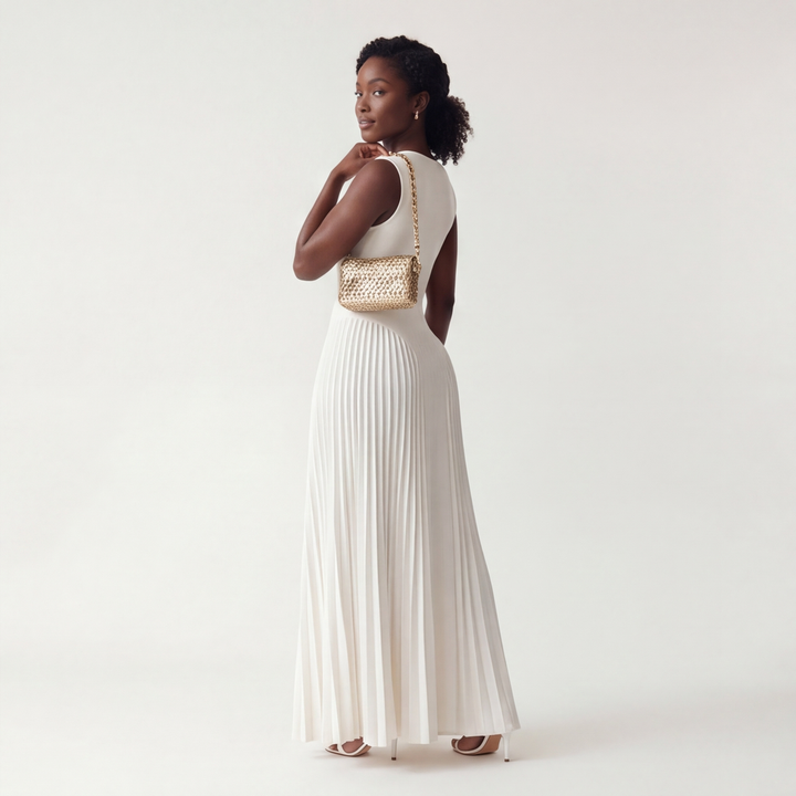 White Julianna Pleated Maxi Dress 3