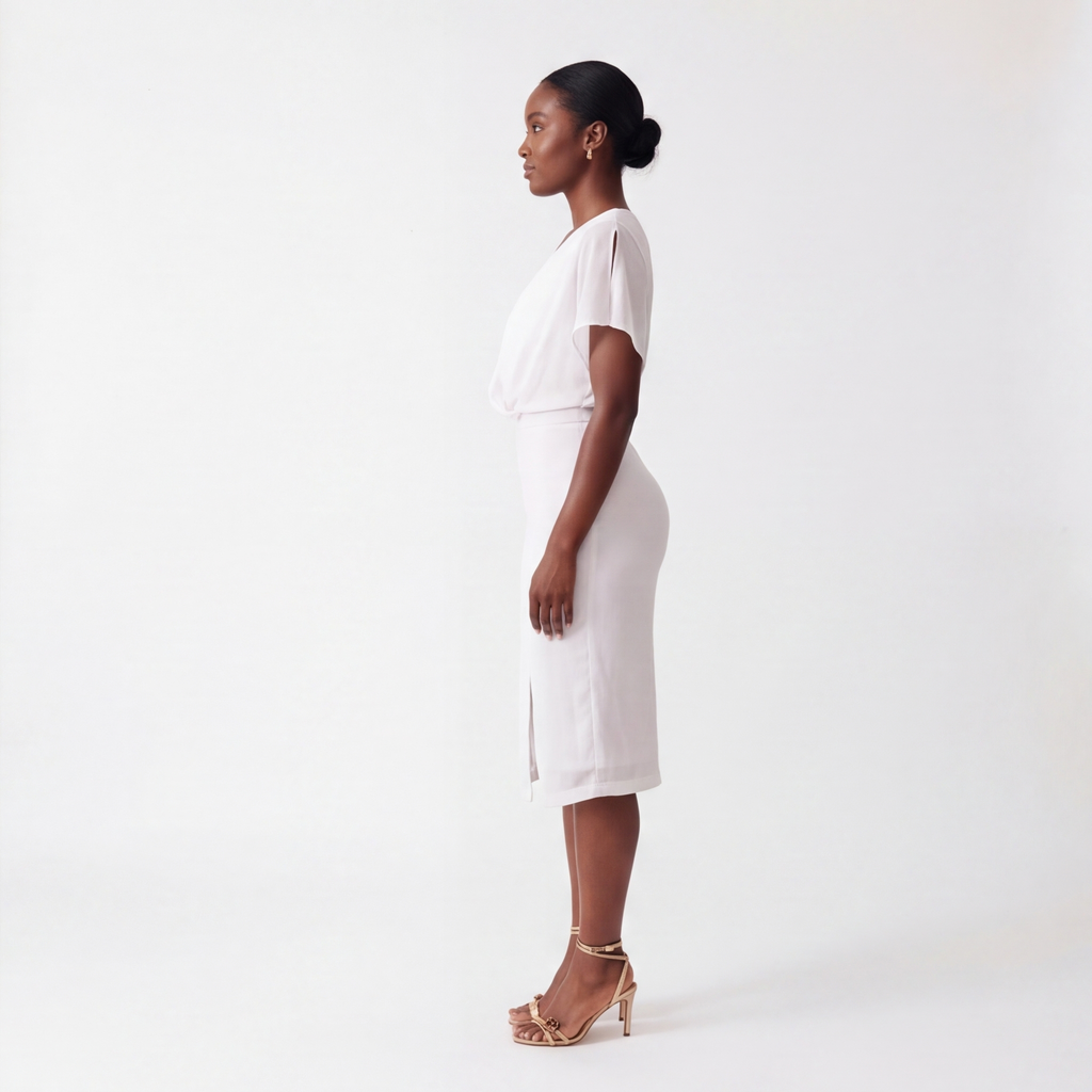 White Elena V-Neck Petal Dress 4