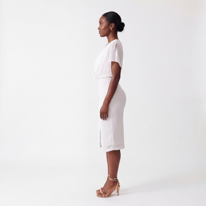White Elena V-Neck Petal Dress 4