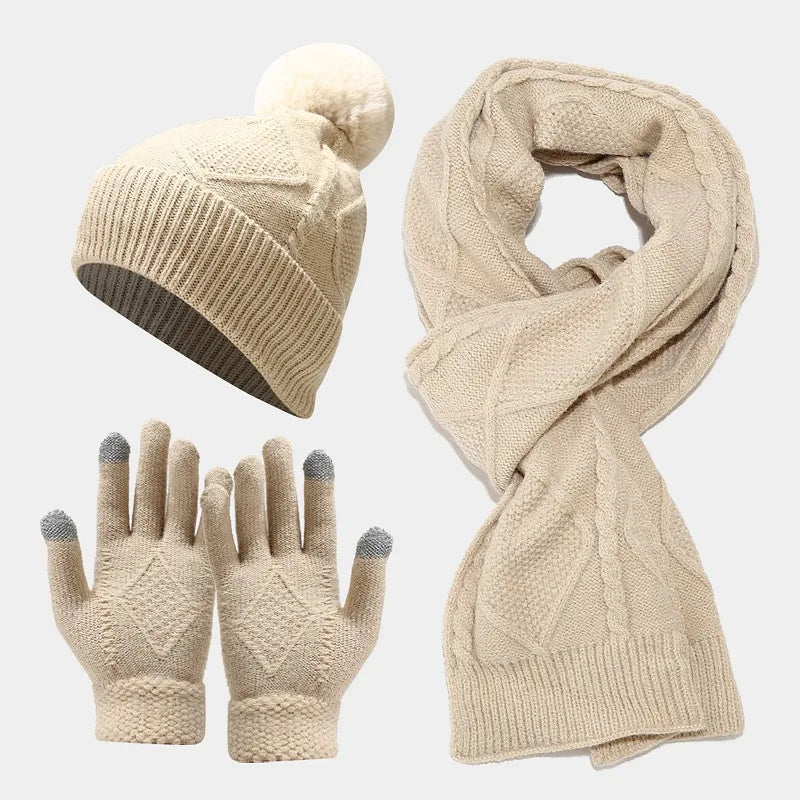 Abbey | Women's Knitted Winter Scarf Matching Set - Color:Beige