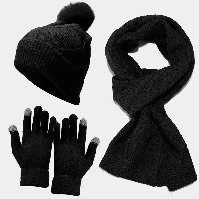 Abbey | Women's Knitted Winter Scarf Matching Set - Color:Black