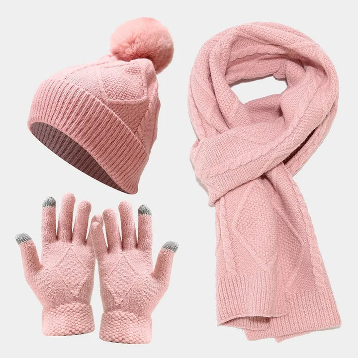 Abbey | Women's Knitted Winter Scarf Matching Set - Color:Pink