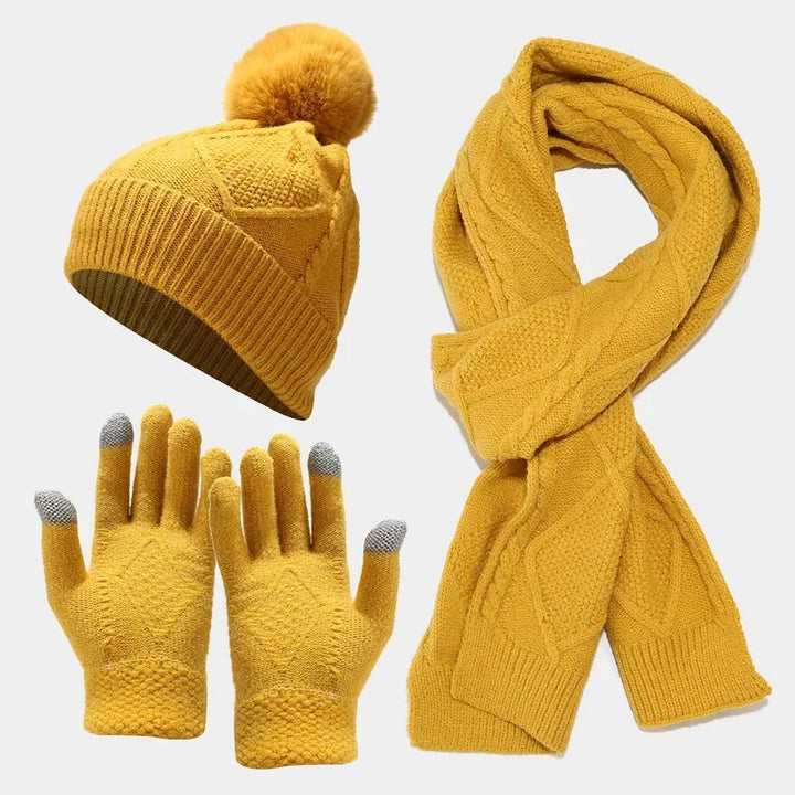 Abbey | Women's Knitted Winter Scarf Matching Set - Color:Yellow