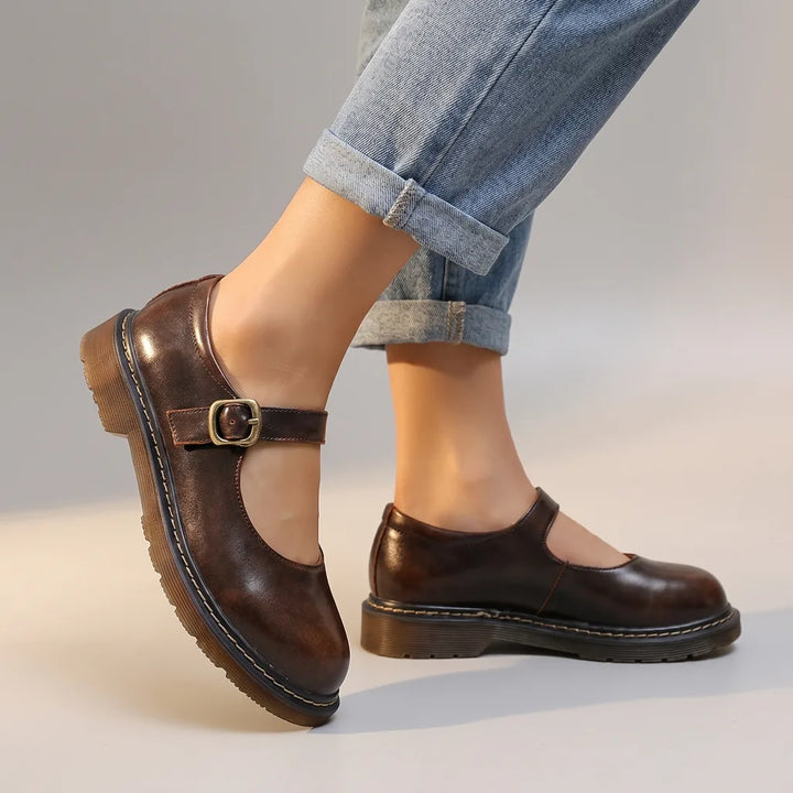 Adeline Buckle Mary Janes - Color:Brown;Size:35