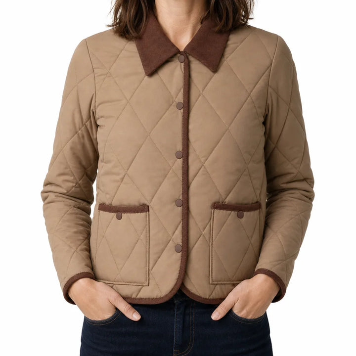 Adeline | Stylish Quilted Jacket - Color:Beige;Size:XL