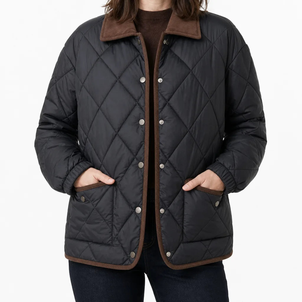 Adeline | Stylish Quilted Jacket - Color:Black;Size:XL