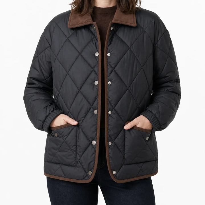 Adeline | Stylish Quilted Jacket - Color:Black;Size:XL
