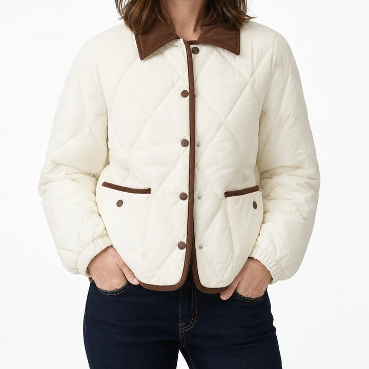 Adeline | Stylish Quilted Jacket - Color:Off White;Size:XL