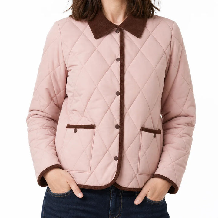 Adeline | Stylish Quilted Jacket - Color:Pink;Size:XL