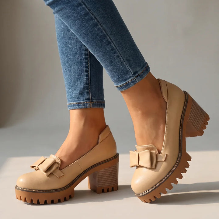Adeline | Women's Orthopedic Bow Platform Shoes - Color:Beige;Size:35