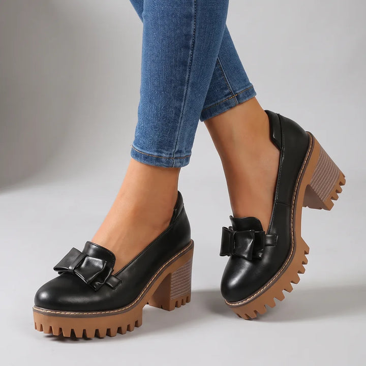 Adeline | Women's Orthopedic Bow Platform Shoes - Color:Black;Size:35