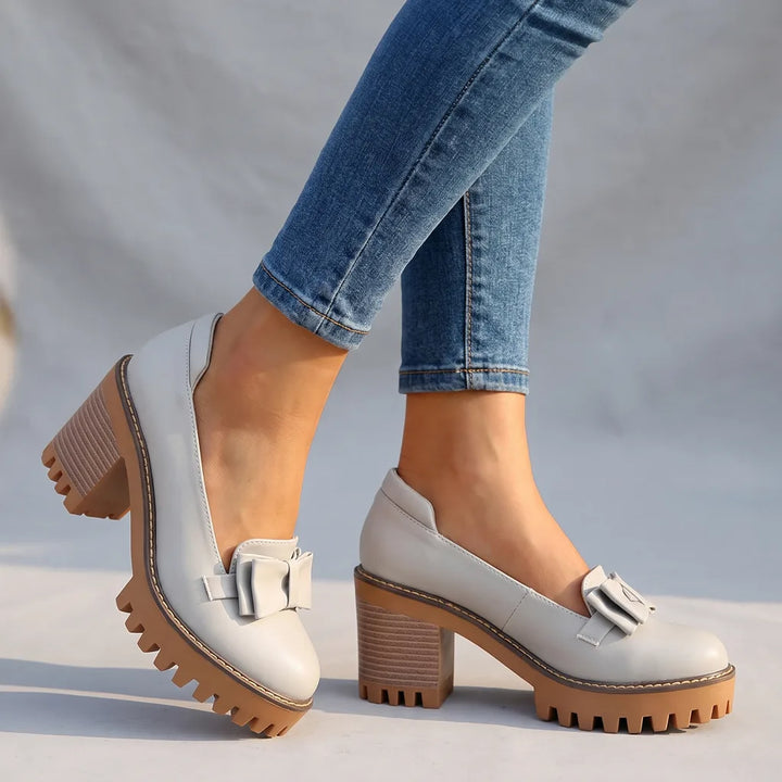 Adeline | Women's Orthopedic Bow Platform Shoes - Color:Gray;Size:35