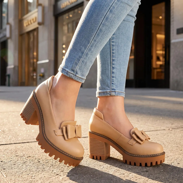 Women's Beige Adelaide Bow Platform Pumps