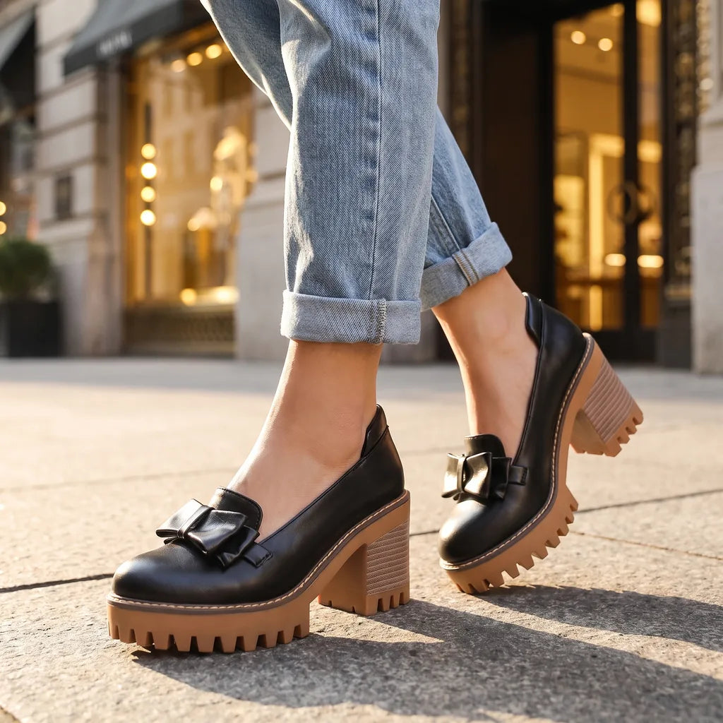 Women's Black Adelaide Bow Platform Pumps