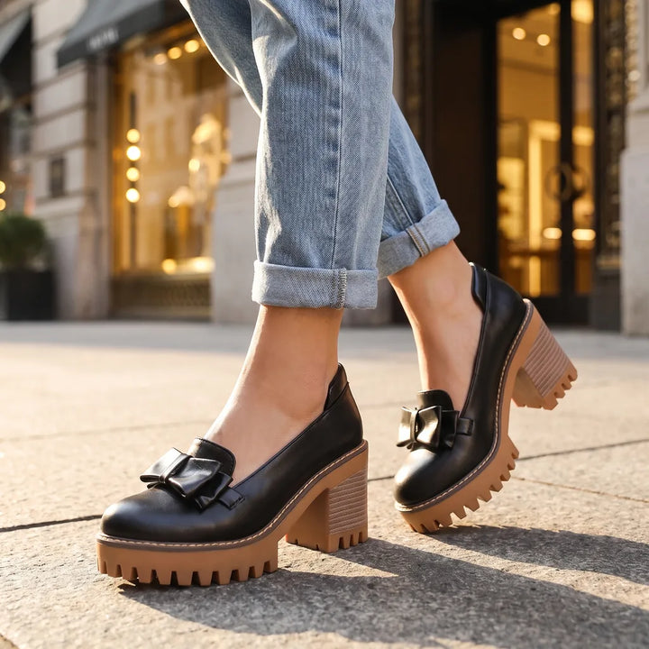 Women's Black Adelaide Bow Platform Pumps