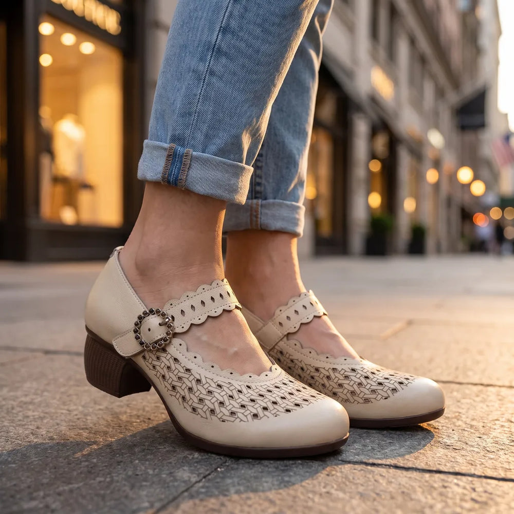 Women's White Merrick Leather Cutout Sandals