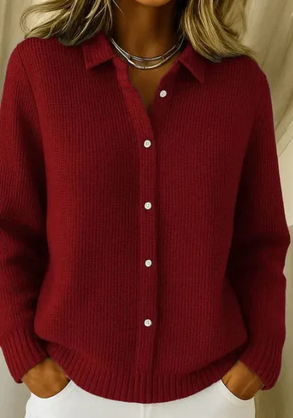 Aimee | Women's Soft Cozy Knit Cardgian - Size:XS;Color:Dark Red