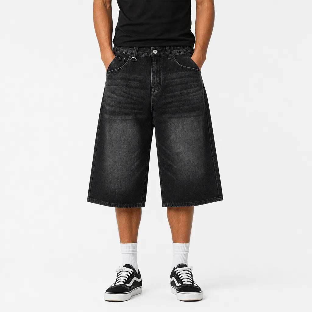 Men's Black Gray Gabriela Long Denim Shorts
