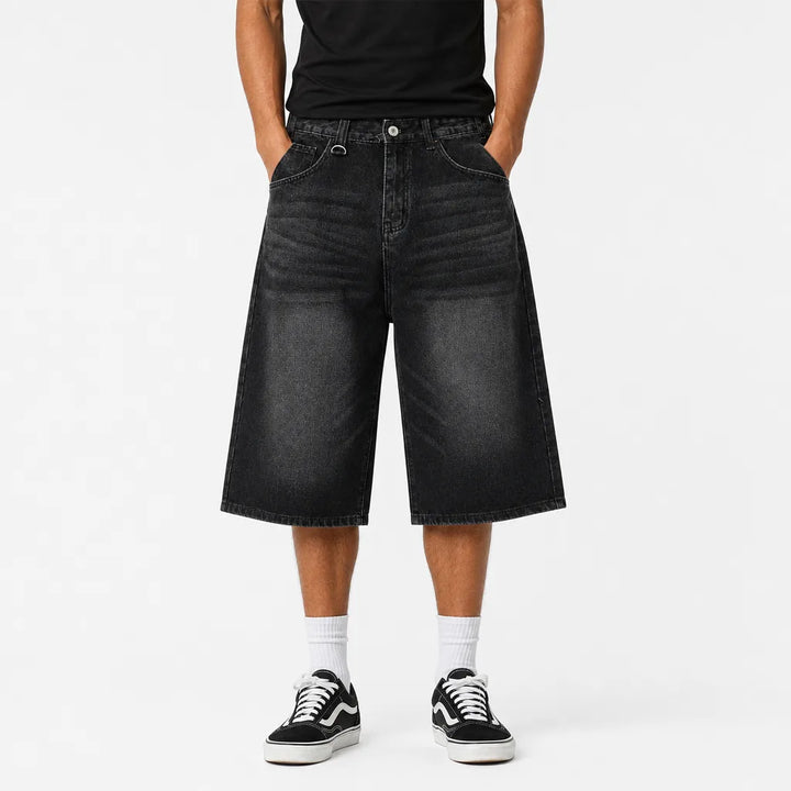 Men's Black Gray Gabriela Long Denim Shorts