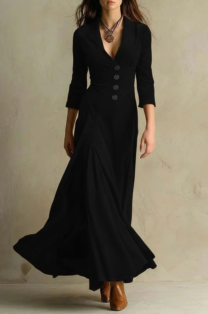 Alanna | Women's Tailored Long Sleeve Maxi Dress  - Color:Black;Size:S