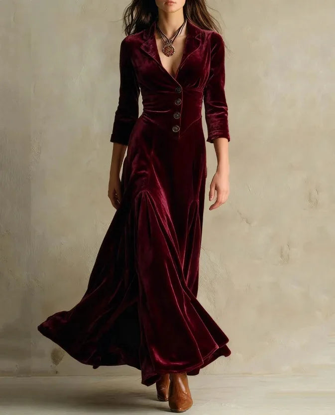 Alanna | Women's Tailored Long Sleeve Maxi Dress  - Color:Red;Size:S