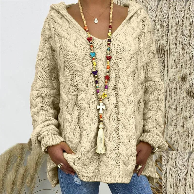 Alannah | Women's Cable Knit Sweater - Size:XS;Color:Beige