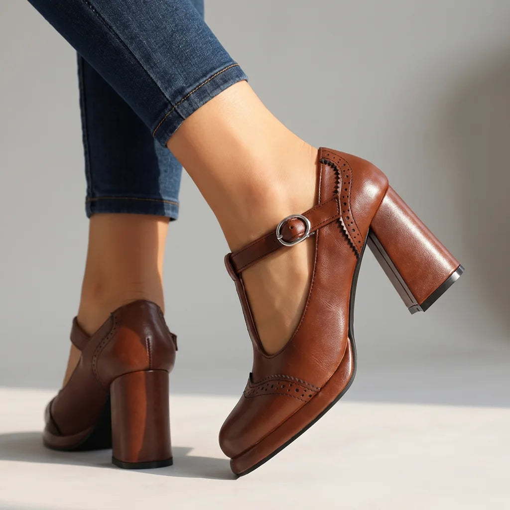 Alannah | Women's Mary Jane Heels - Color:Brown;Size:35