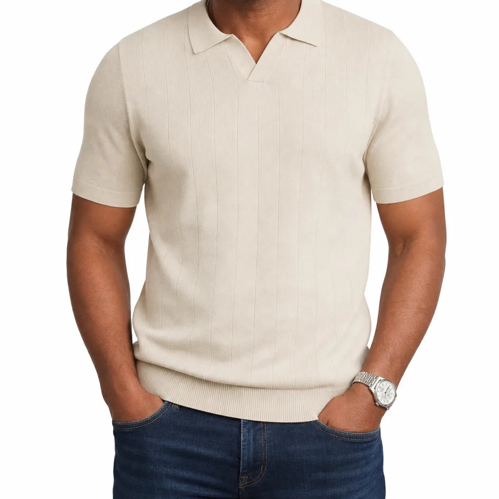 Alaric | Men's Fall Knit Polo Shirt - Color:Beige;Size:S