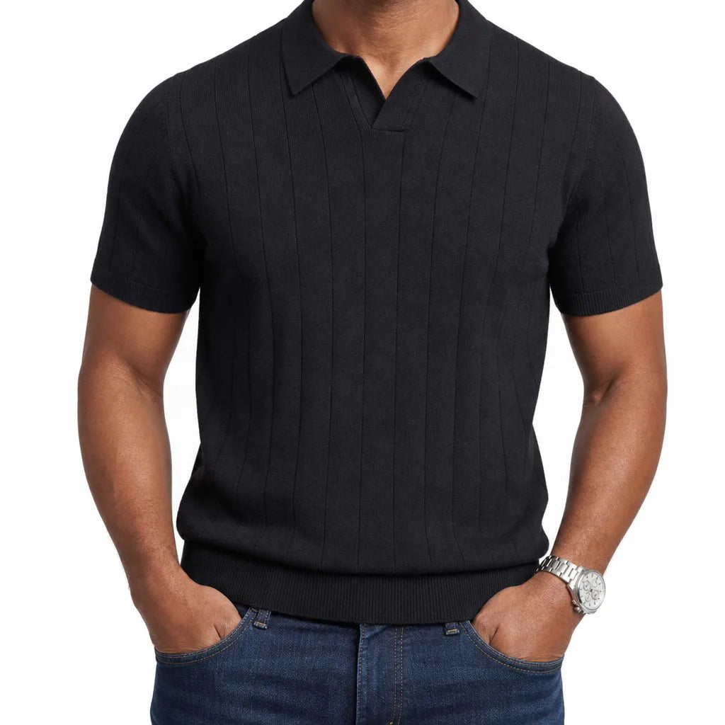 Alaric | Men's Fall Knit Polo Shirt - Color:Black;Size:S