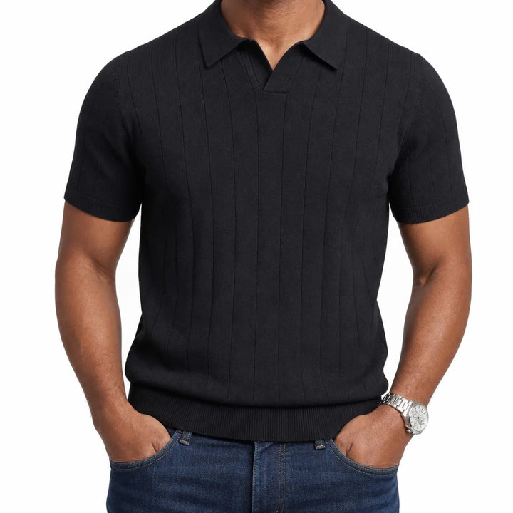 Alaric | Men's Fall Knit Polo Shirt - Color:Black;Size:S