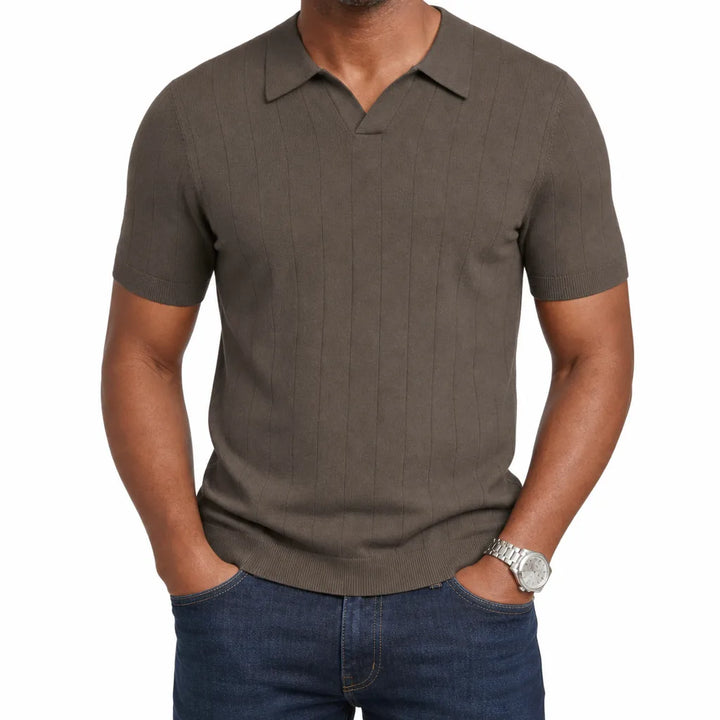 Alaric | Men's Fall Knit Polo Shirt - Color:Brown;Size:S