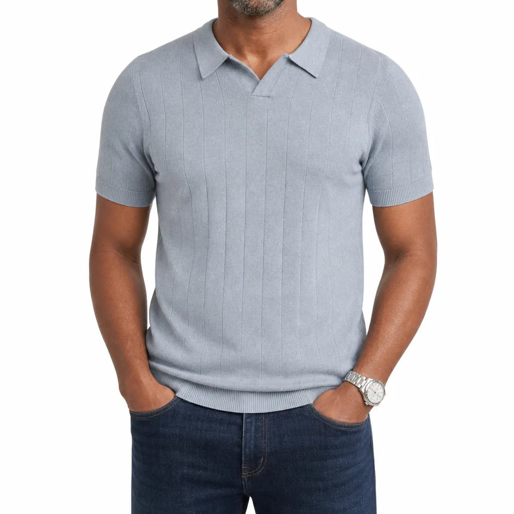 Alaric | Men's Fall Knit Polo Shirt - Color:Gray;Size:S