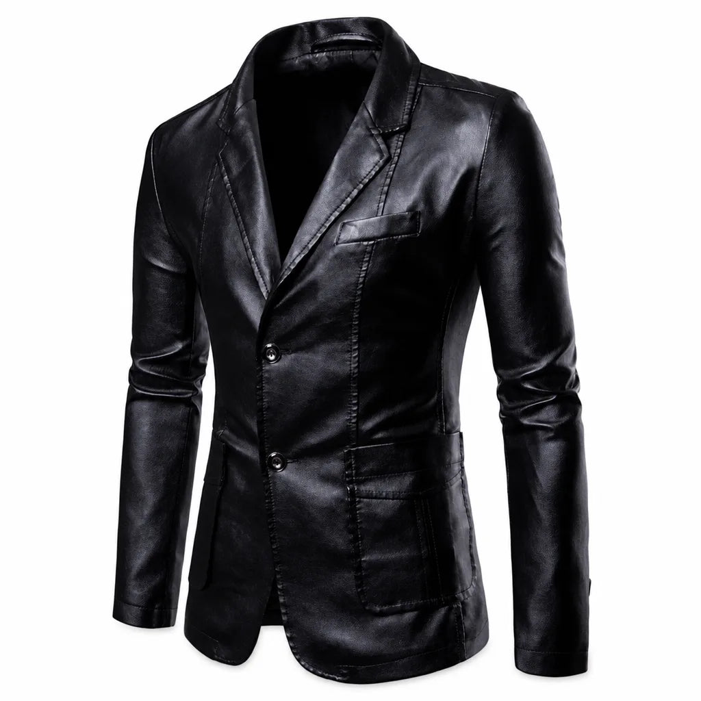 Alaric | Men's Fall Leather Jacket - Color:Black;Size:S