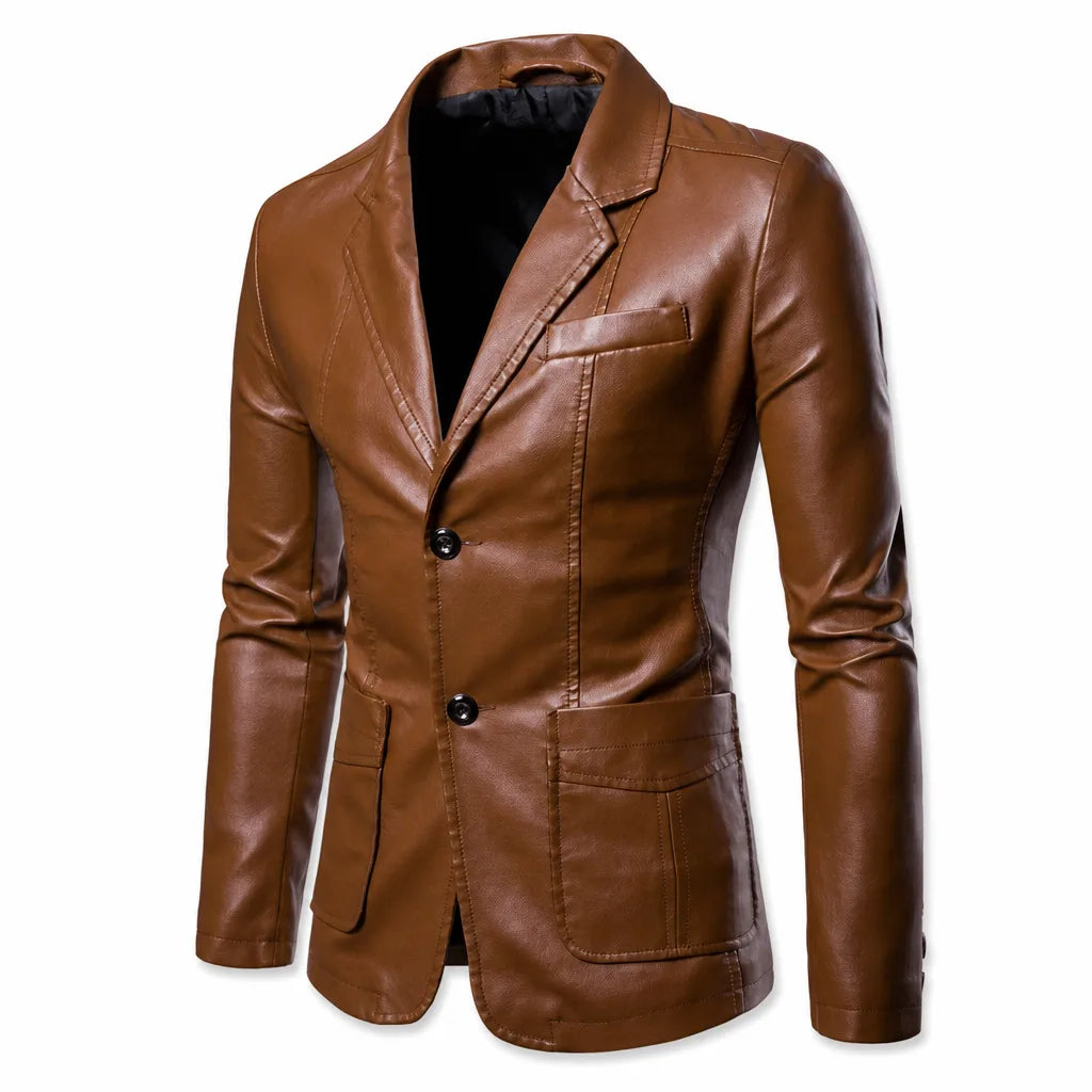 Alaric | Men's Fall Leather Jacket - Color:Brown;Size:S