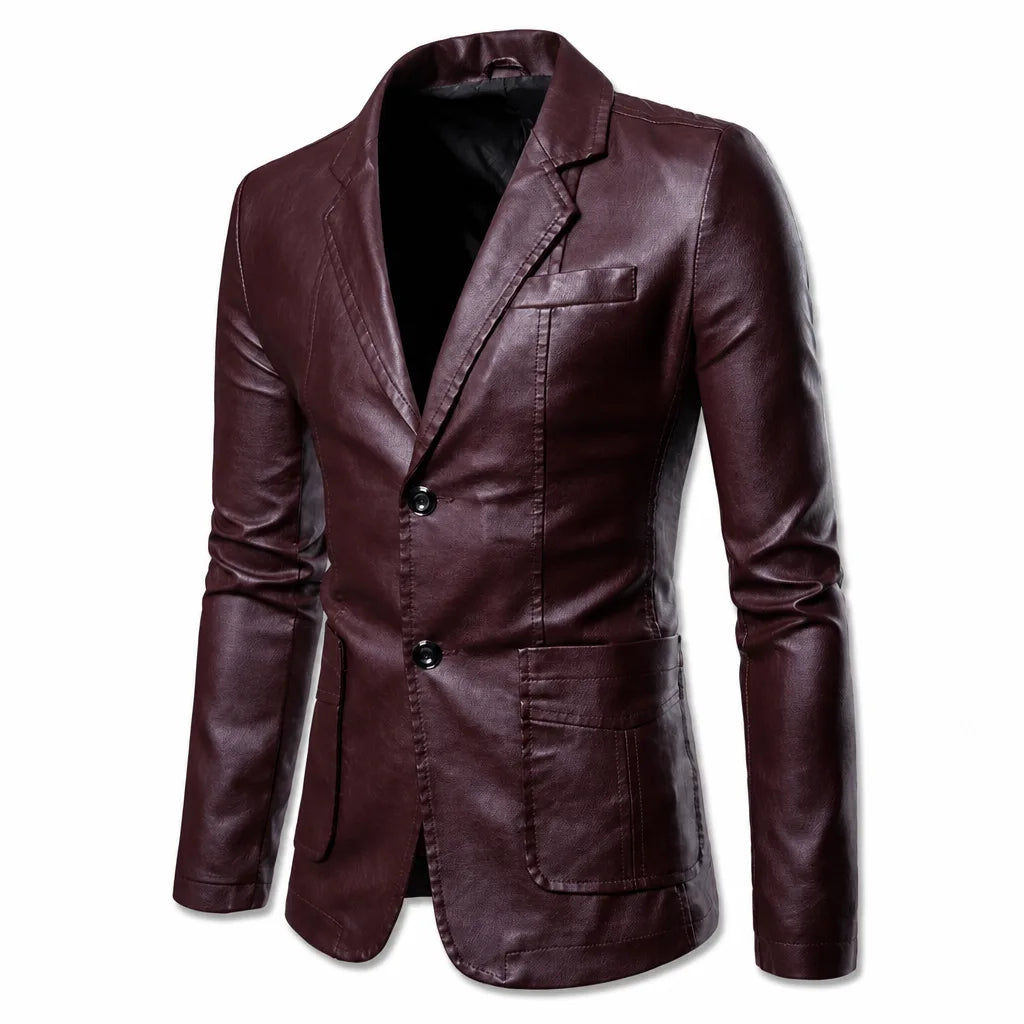 Alaric | Men's Fall Leather Jacket - Color:Red;Size:S